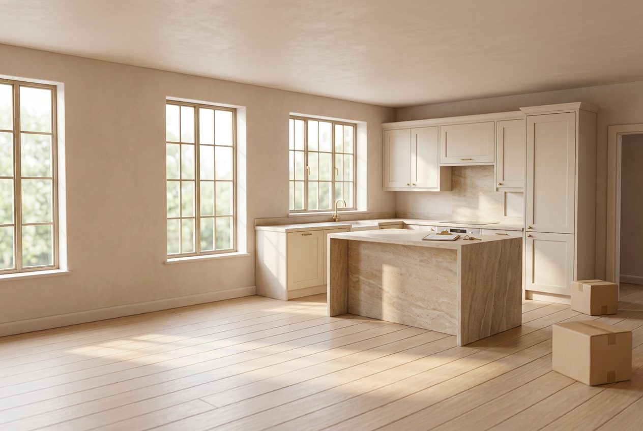Premium, inspection-ready Norwich rental property with a high-spec kitchen, keys, checklist and moving boxes